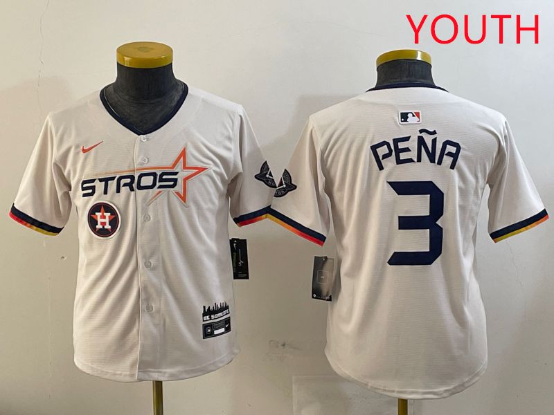 Youth Houston Astros #3 Pena Cream Three generations Joint Name 2025 Nike MLB Jersey style 4117->youth mlb jersey->Youth Jersey